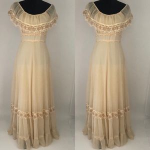 Vintage 70s Lace Prairie Maxi Boho Dress Festival